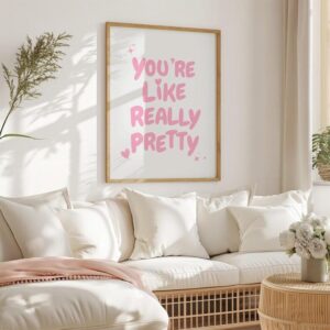 YaHaku You're like really pretty Pink Hearts wall art Teen Girl room Decor Bow