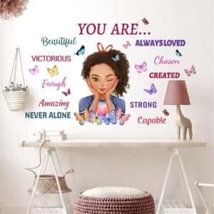 Inspiring Quote Wall Decals for Girls Rooms with Positive Sayings, Self Adhesive Butterfly Decor Teenage Bedroom Home Decor